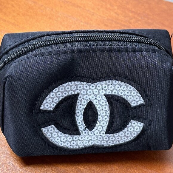 Chanel Black Cosmetic Pouch nip white sequins CC - Picture 2 of 6
